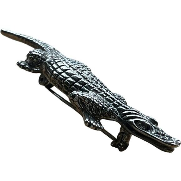 Silver Tone Crocodile Animal Brooch Pin - Picture 2 of 6